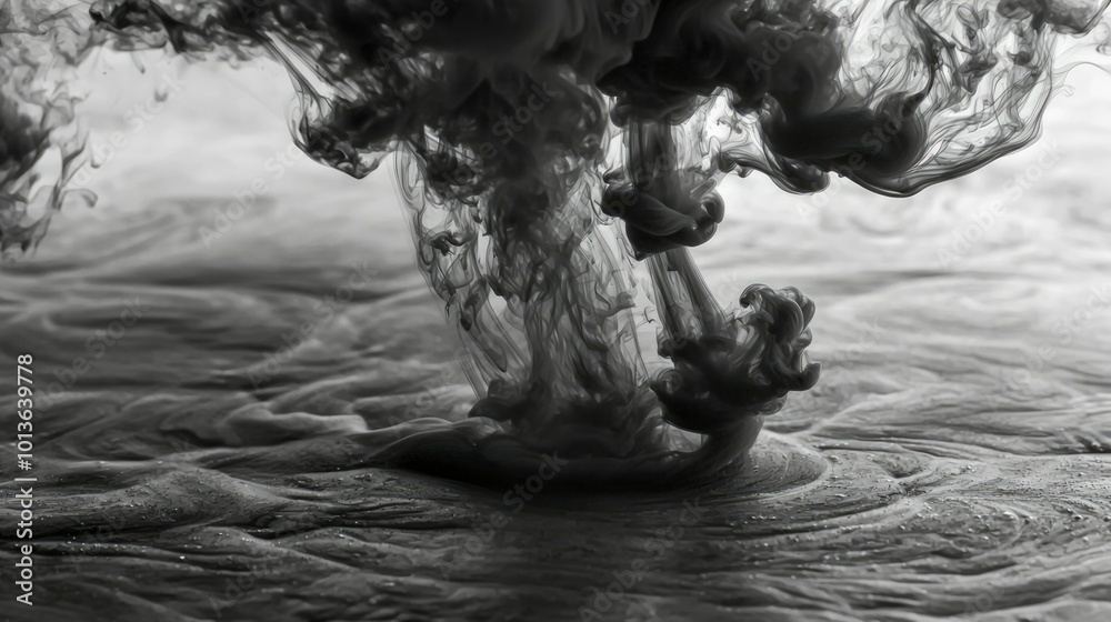 Abstract Black Ink Swirling in Water Abstract Black Ink Swirling in Water