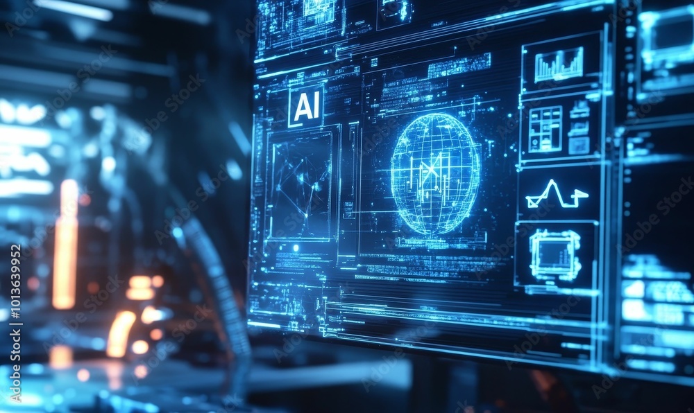 Obraz premium AI interface with a glowing globe.