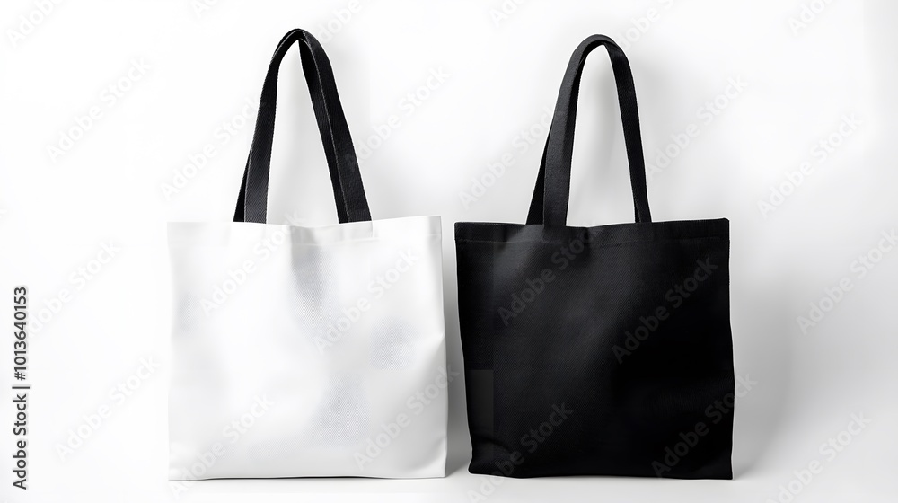 Canvas bag mockup of black and white cotton eco bag with handles Canvas bag mockup of black and white cotton eco bag with handles