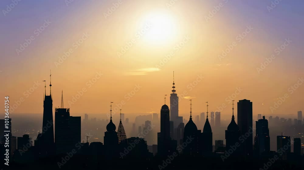Golden Dawn Over City: Urban Skyline Awakening to New Beginnings Golden Dawn Over City: Urban Skyline Awakening to New Beginnings