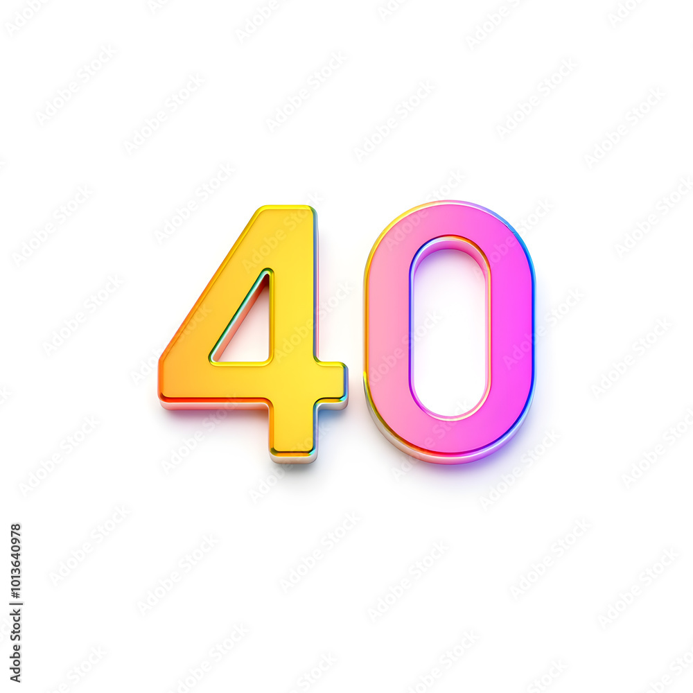 3D icon, number 40, white background vibrant colors 3D icon, number 40, white background vibrant colors