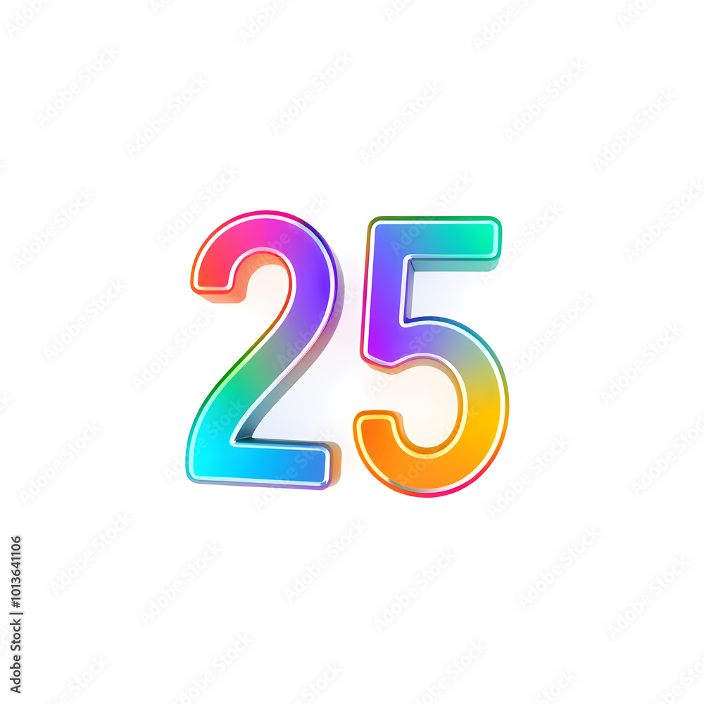3D icon, number 25, white background, smooth textures, vibrant colors. Generative AI 3D icon, number 25, white background, smooth textures, vibrant colors. Generative AI