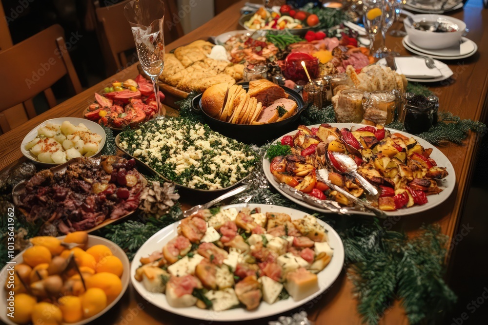 A festive holiday feast with all the trimmings. A festive holiday feast with all the trimmings.