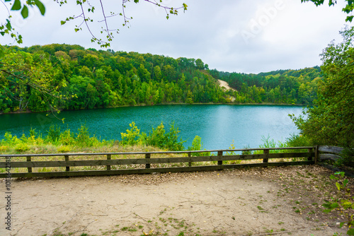 Jezioro Turkusowe, Wolin, Poland, zachodniopomorskie, Jezioro Turkusowe near Wapnica. Lake in Wolin National Park in Poland. Idyllic landscape with green nature by the lake. Turquoise lake.Beautifully