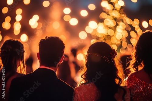 A group of friends attending a festive holiday concert. 