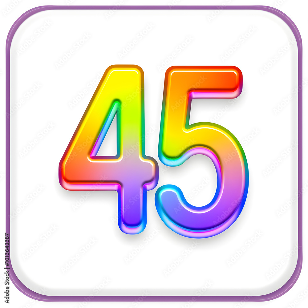 3D icon, number 45, white background, smooth textures, vibrant colors. Generative AI 3D icon, number 45, white background, smooth textures, vibrant colors. Generative AI