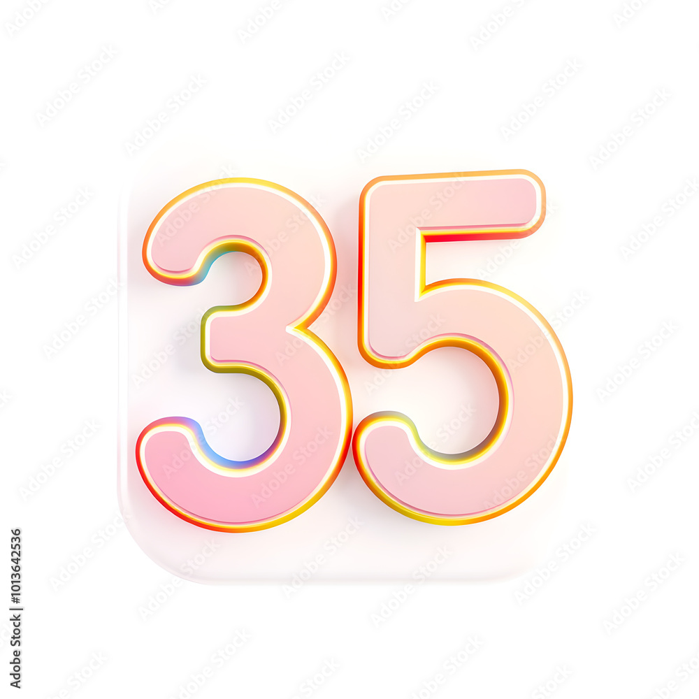 3D icon, number 35, white background, smooth textures, vibrant colors. Generative AI 3D icon, number 35, white background, smooth textures, vibrant colors. Generative AI