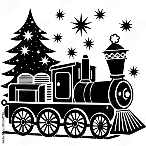 christmas train silhouette vector