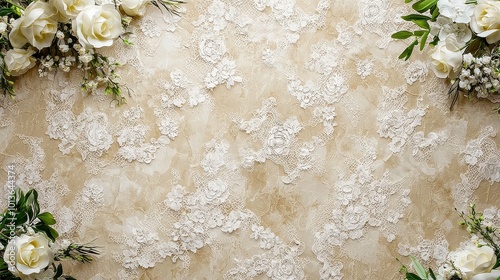 A floral background adorned with white roses and delicate greenery, perfect for events or decorations.