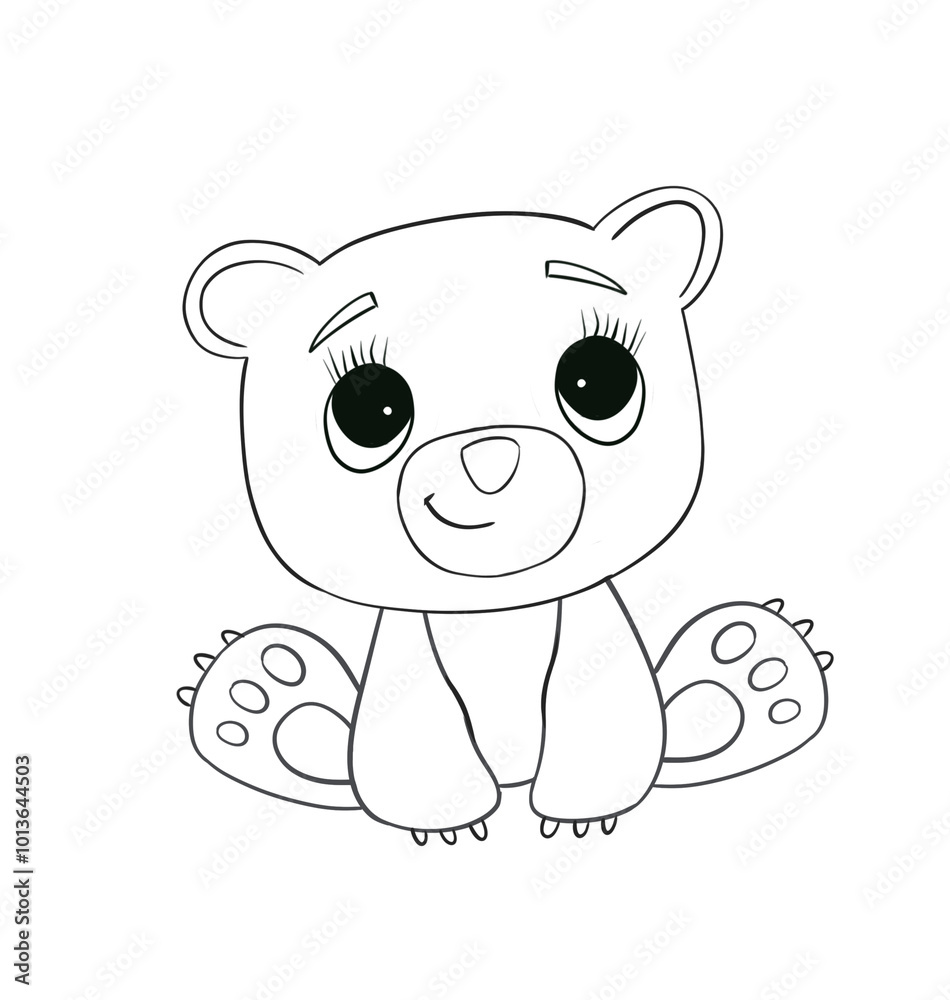 Baby Bear line art. Coloring page of Cute Cartoon Bear for kids coloring book