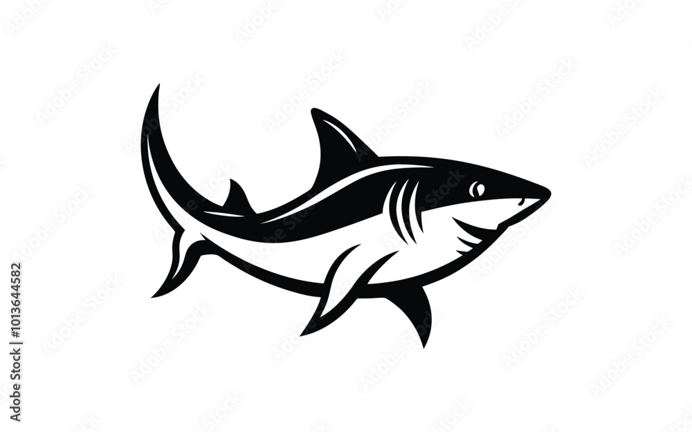 Obraz premium Set of Shark Silhouettes with Cosmic and Minimalist Design on white background