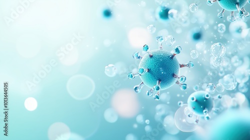 Wallpaper Mural Blurry Antibodies with Depth of Field on an Abstract Gradient Background of Sky Blue and Lime Green, Featuring Realistic Details and a Halo Effect. Torontodigital.ca