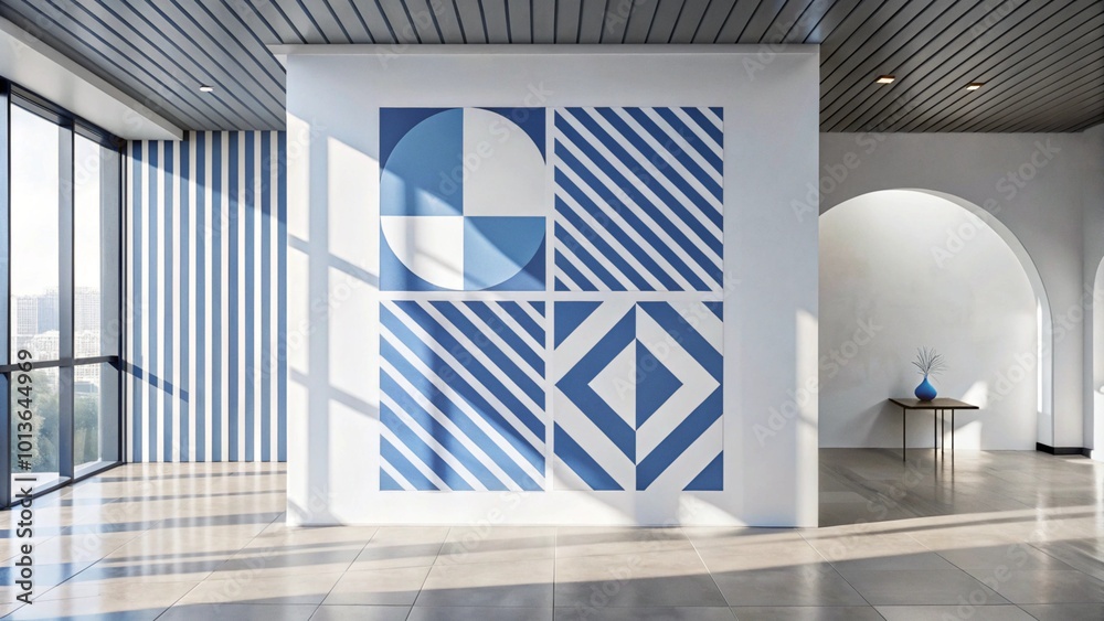 Obraz premium Modern interior design with geometric wall art.
