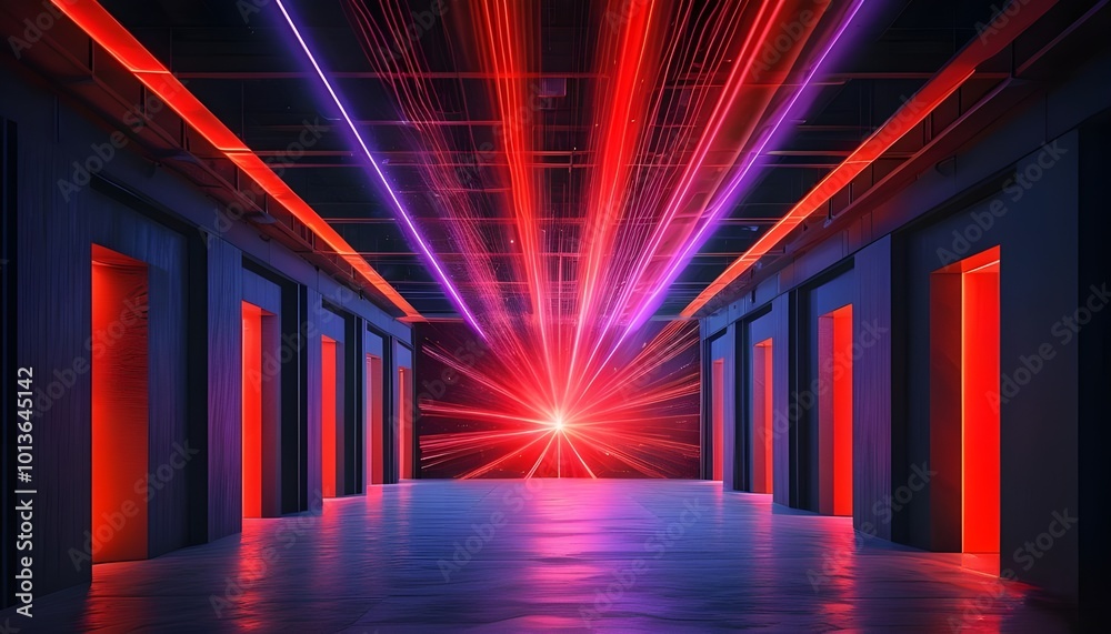Colorful Abstract 3D Design with Glowing Red Lights and Dynamic Patterns Colorful Abstract 3D Design with Glowing Red Lights and Dynamic Patterns