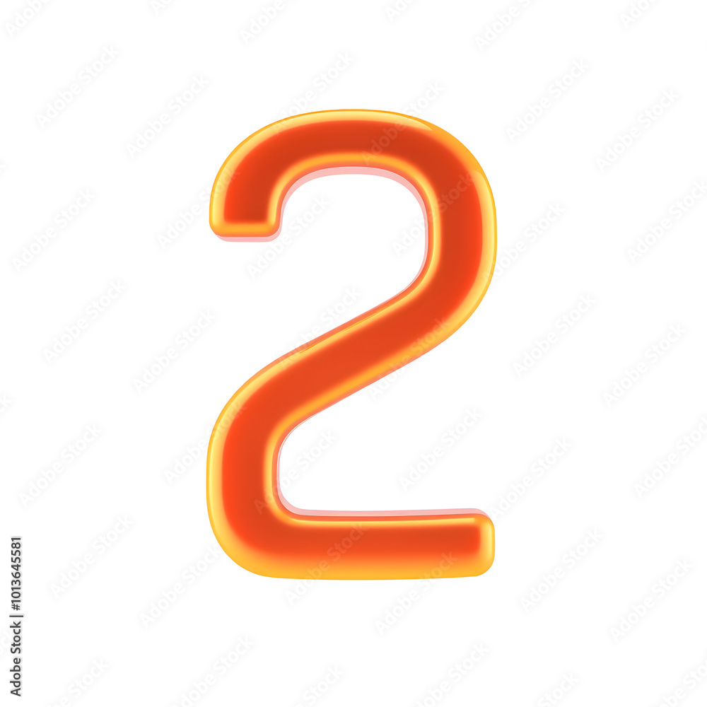 3D icon, number 2, white background, smooth textures, vibrant colors. Generative AI 3D icon, number 2, white background, smooth textures, vibrant colors. Generative AI