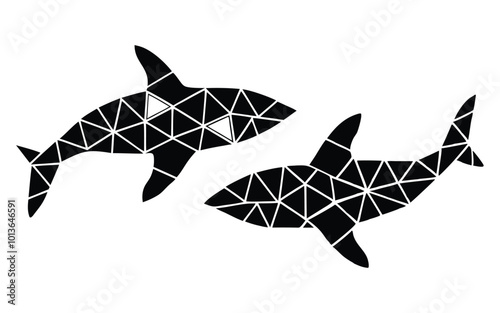 Set of Shark Silhouettes with Cosmic and Minimalist Design on white background photo