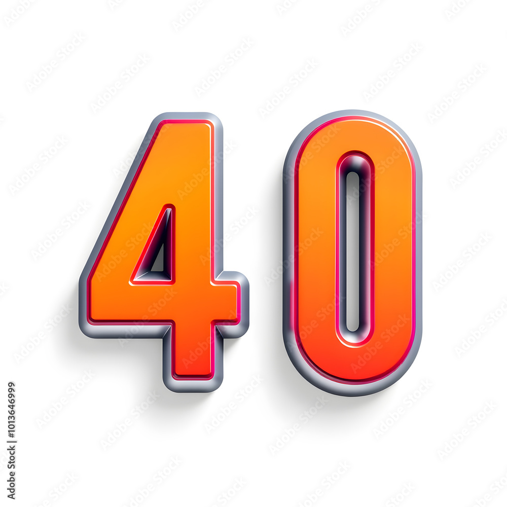 3D icon, number 40, white background vibrant colors 3D icon, number 40, white background vibrant colors