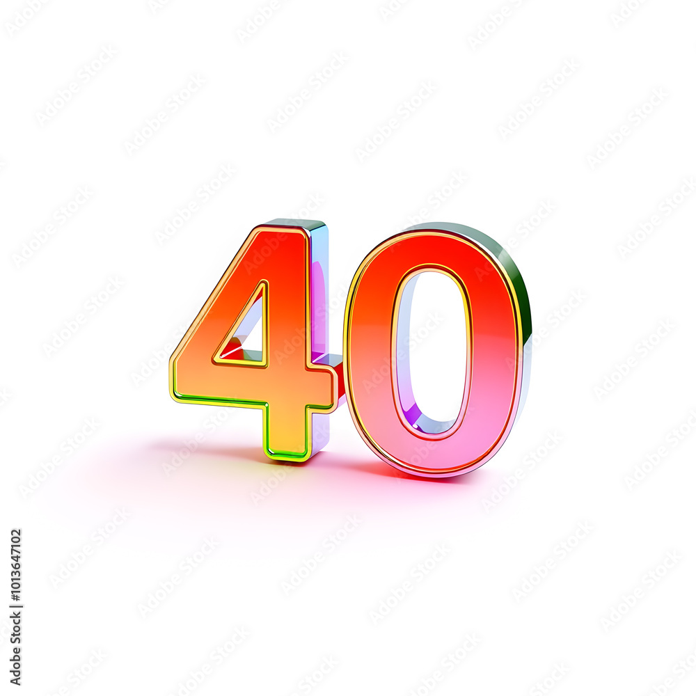 3D icon, number 40, white background vibrant colors
