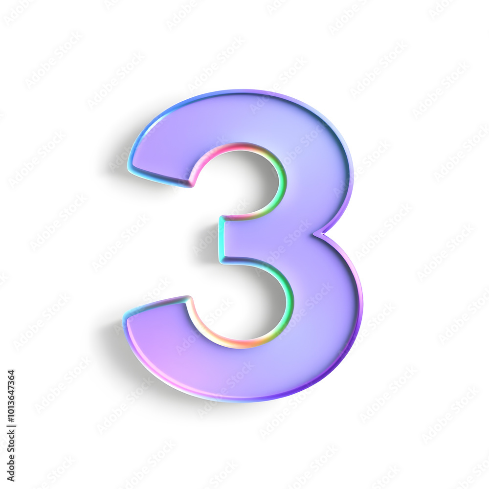Fototapeta premium 3D icon, number 3, white background, smooth textures, vibrant colors. Generative AI