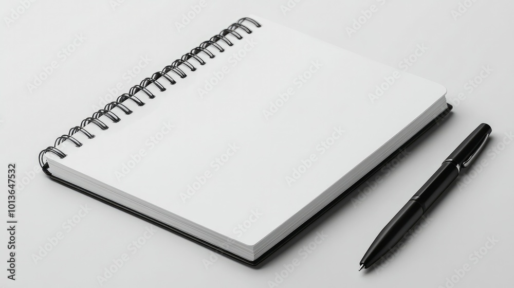 A notebook and pen white mockup on a clean surface, ready to display branding, logo designs, or motivational quotes. A notebook and pen white mockup on a clean surface, ready to display branding, logo designs, or motivational quotes.