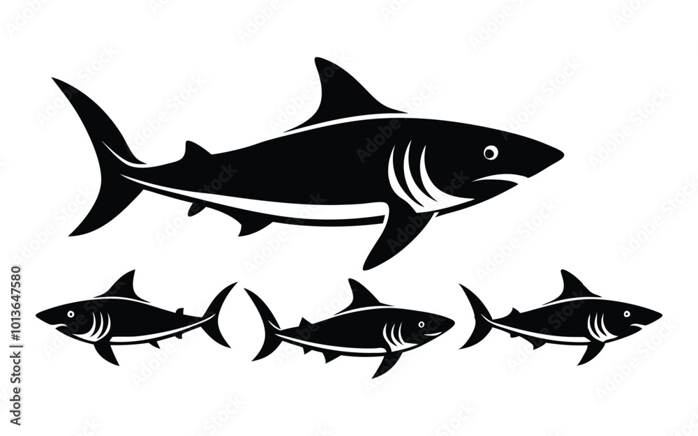 Obraz premium Set of Shark Silhouettes with Cosmic and Minimalist Design on white background