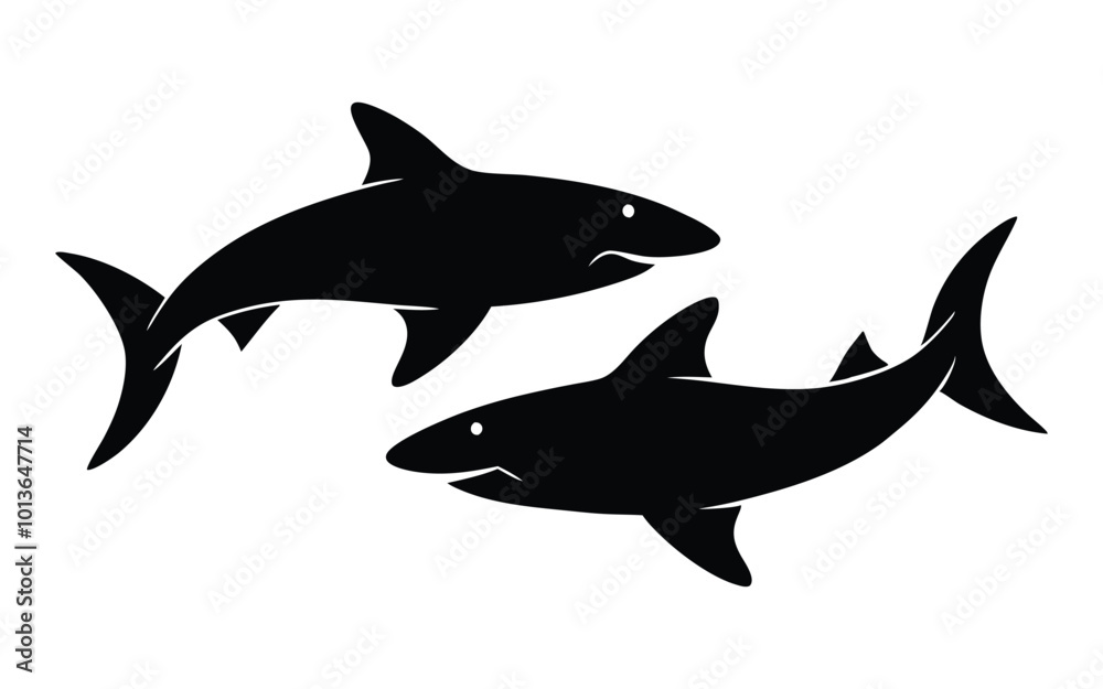 Obraz premium Set of Shark Silhouettes with Cosmic and Minimalist Design on white background