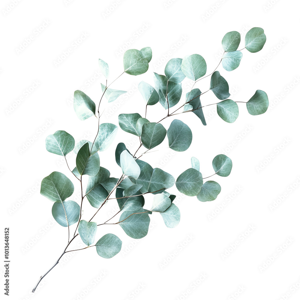 Obraz premium Eucalyptus branch, white isolate background