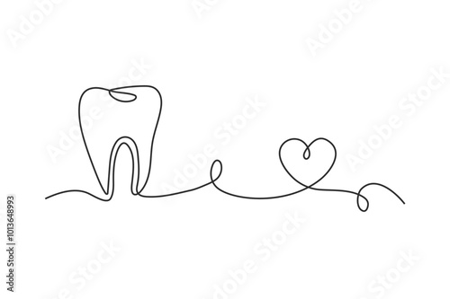 Continuous single line art of teeth and love shape, perfect for minimalist vector illustrations.
Teeth and love shape illustration in single line art style, ideal for modern graphic designs.