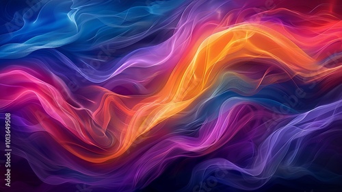 Abstract artwork of vibrant, flowing light waves in shades of pink, purple, and orange with smooth gradients, creating a dynamic and ethereal visual effect. 