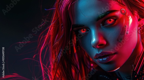 Beautiful woman red hair cyberpunk style Blur background AI generated image