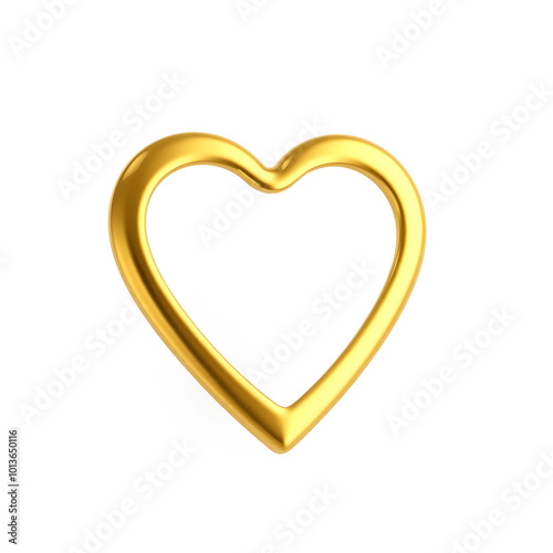 A golden heart shape location pin in 3d with white background. Generative AI