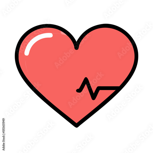 Heart icon with heartbeat line in red and black outline.