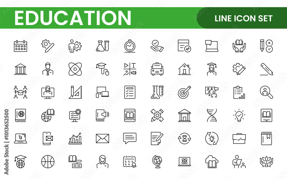Education line icons collection. Big UI icon set in a flat design. Thin outline icons pack. Thin line icons set of academic subjects and education. Outline symbol collection. Education line icons collection. Big UI icon set in a flat design. Thin outline icons pack. Thin line icons set of academic subjects and education. Outline symbol collection.