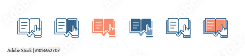 online learning hand pointing read book icon set student learning click book business dictionary education literature vector illustration information guide instruction signs for web and app