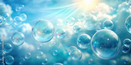 Wallpaper Mural Dreamy and ethereal scene with floating translucent bubbles on a soft blue background, translucent, bubbles, dreamy, ethereal Torontodigital.ca