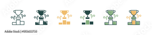 winner podium trophy cup award icon set competition winning stage vector illustration