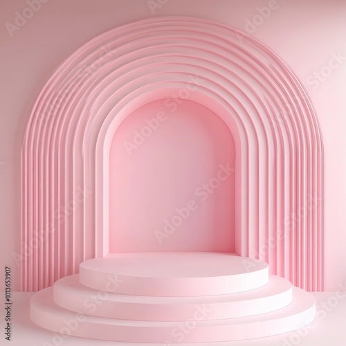 Abstract scene podium for mock up presentation in pink color. 3d render