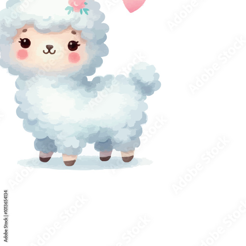 Cute Llama Watercolor Illustration on White Background