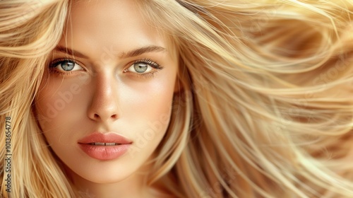 Beauty salon female model with long healthy blonde hair AI generated image