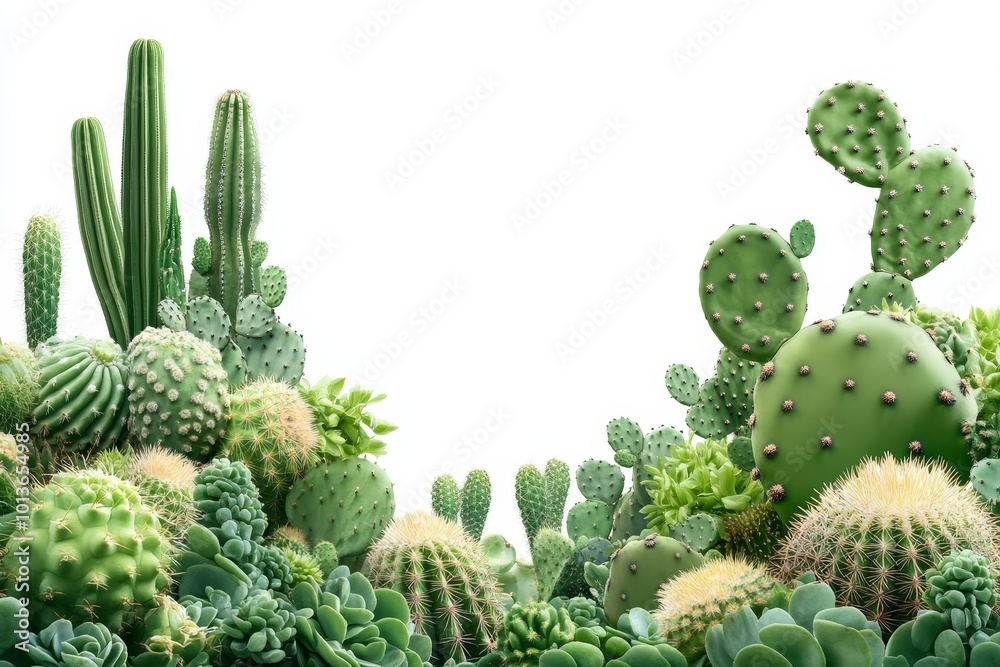 Cactus and Succulent Border on White Cactus and Succulent Border on White