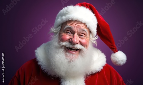 Santa Claus winking with a cheerful smile on a deep purple background excellent for holiday sales banners and festive season promotional campaigns Watercolor style.