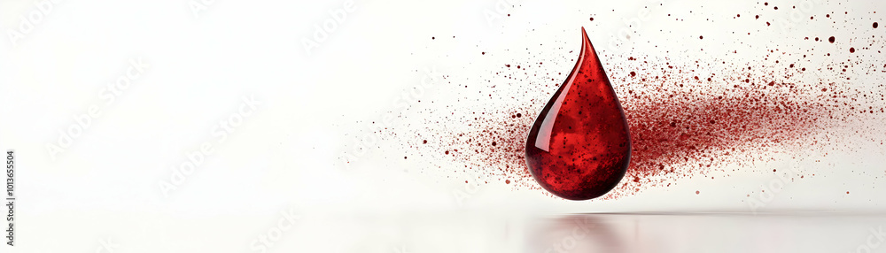 Fototapeta premium Floating Blood Drop Icon and Diabetes Awareness Ribbon - A Dynamic Design Emphasizing Care and Awareness for Diabetes Management, Isolated on White Background