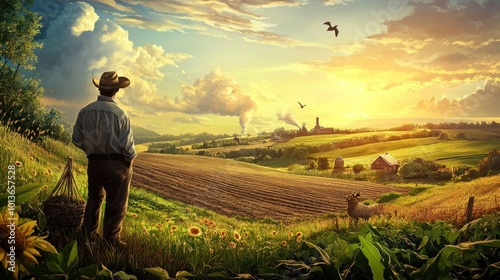 Wallpaper Mural A Farmer Contemplating His Fields at Sunset Torontodigital.ca