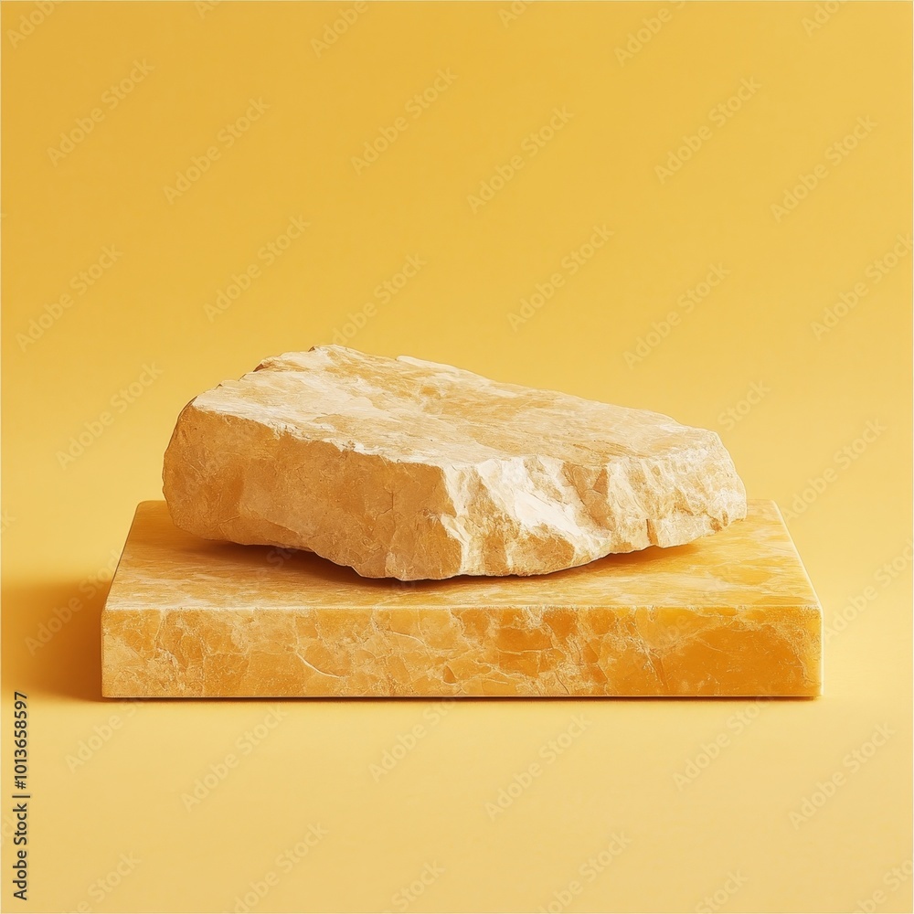 Natural marble podium for product presentation on yellow background. Vector illustration. Natural marble podium for product presentation on yellow background. Vector illustration.