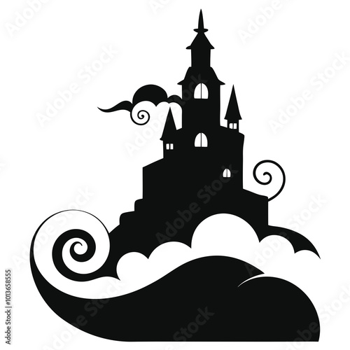 castle in the night silhouette vector illustration 