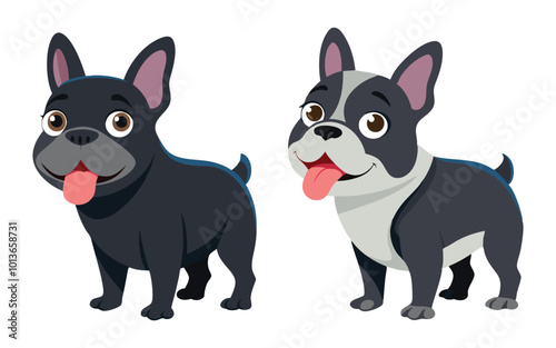 Adorable French Bulldogs in different Color Variations Vector Illustration
