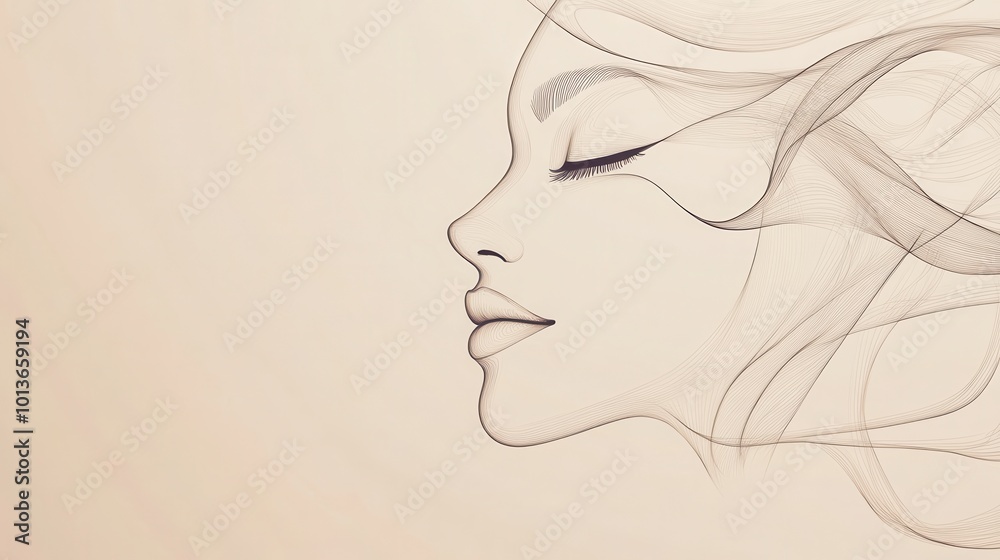 Delicate, flowing lines create an elegant representation of a female face, showcasing her serene expression and harmonious features. Generative AI Delicate, flowing lines create an elegant representation of a female face, showcasing her serene expression and harmonious features. Generative AI