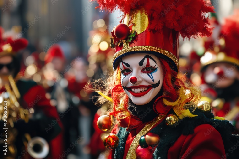 A joyful holiday parade with marching bands and clowns. A joyful holiday parade with marching bands and clowns.
