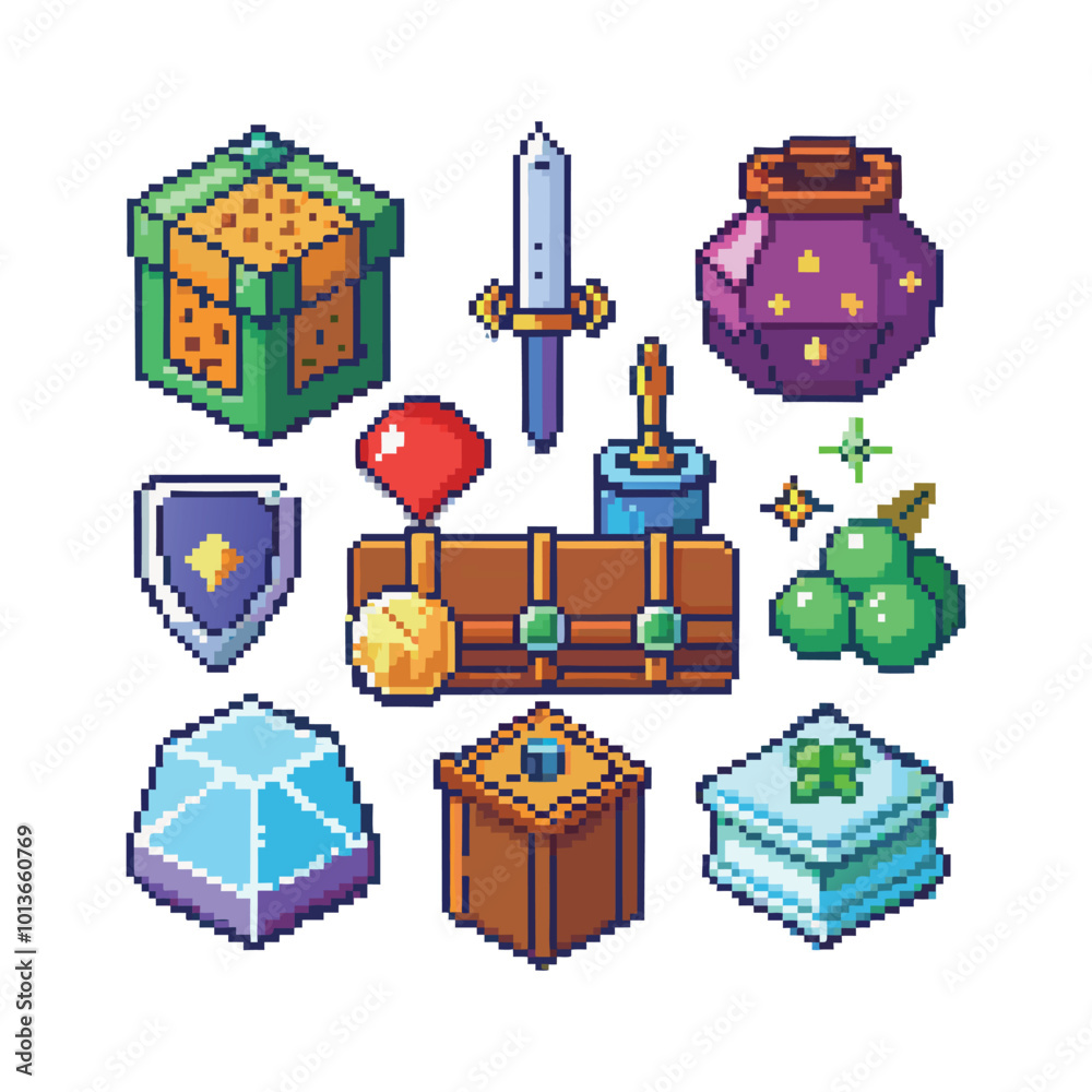 creative pixel art of Retro Aesthetics, Character Sprites, Fantasy Sci-Fi Themes, Icons and UI Elements design