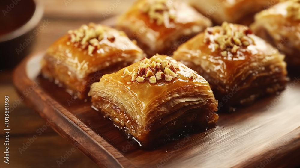 Baklava with pistachio, one of the most beautiful desserts of Turkish cuisine Baklava with pistachio, one of the most beautiful desserts of Turkish cuisine
